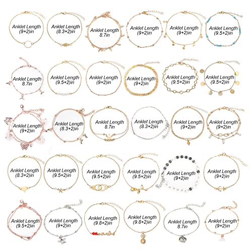 Esrich 40Pcs Ankle Bracelets For Women Girls Set, Gold Silver Rose Gold Three Style Jewelry Anklets For Women Beach Jewelry Gifts Adjustable Size Beach Anklet Set #TOP6