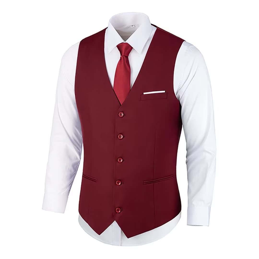 Bakerbear Mens Suit Vests V-Neck Casual Vest Dress for Men Formal Tuxedo Wedding Vests Men's Waistcoat
