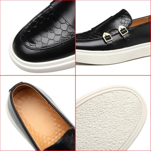 Men's Pattern Leather Double Monk Buckle Slip On Loafers Classic Round Toe Low Top Non-Slip Fashion Sneakers Luxury Casual Business Dress Shoes2