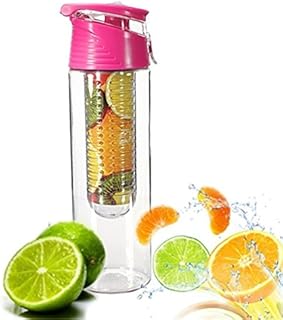 COCOSO Pink Fruit Infusing Water Bottle with Fruit Infuser and Flip Lid Lemon Juice Make Bottle- BPA Free (800 ml)