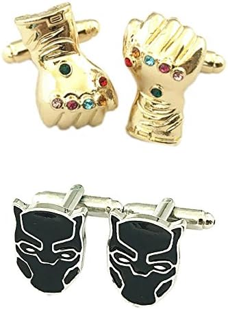 Outlander Gear Marvel Comics 2 Pairs Thanos & Black Panther Superhero 2018 Movie Mens Boys Cufflinks