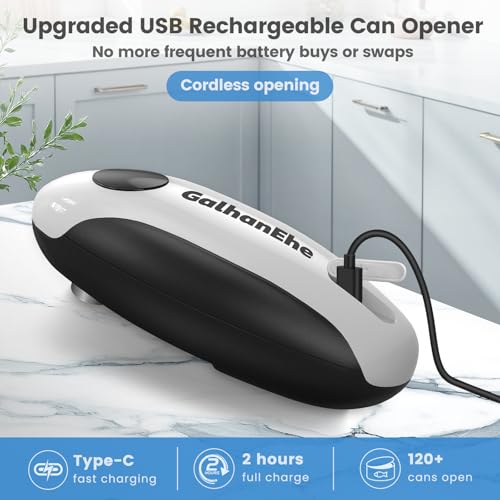 GalhanEhe Dosenöffner Elektrisch, wiederaufladbarer Elektrischer Dosenöffner, geeignet für die meisten Dosengrößen, automatischer One-Touch-Betrieb, geeignet für arthritische Hände (Schwarz&Weiß)
