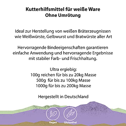 Foto von Royal Spice Kutterhilfsmittel für weiße Ware OHNE Umrötung 100g - 100g, 500g & 1kg - Ultra ergiebig für bis zu 20kg - Zur Herstellung von weißen Bräterzeugnissen aller Art