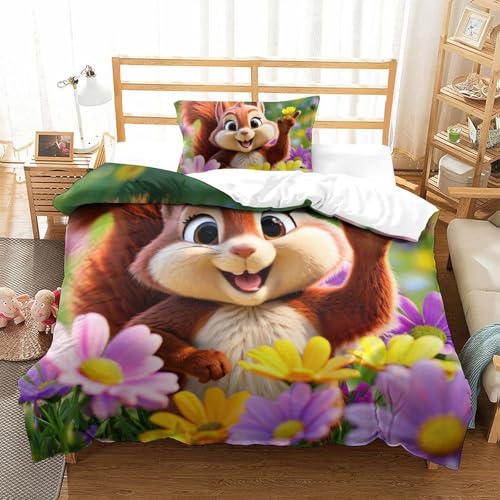 Squirrel Juego De Funda Nórdica Juegos De Cama 3D Funda Nórdica Funda De Edredón De Microfibra con Cremallera Juego De 3 Piezas Single(135x200 cm)