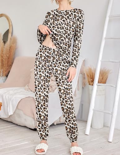 Image of Ekouaer 2 Pack Pajama Sets for Women,Long Sleeve Top With Jogger Pants Lounge Set Sleepwear with Pockets