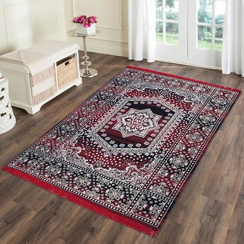 Image of ErraTex Hand Woven Cotton Carpet Multicolor Durable Lightweight Durrie Persian Style Area Rug for Living Room Bedroom Hallway Aladin Design 5x7 Feet