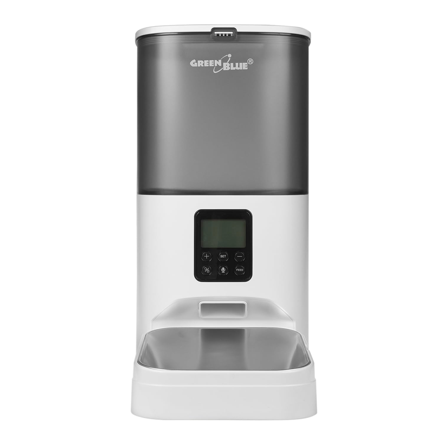 Green Blue GB393 Comedero Automático 6 litros para Mascotas | Programable MAX. 8 Comidas por Día | Dispensador para Perros y Gatos Pantalla LCD | Pilas o USB (Dispensador de Comidas + 50 Empapadores)