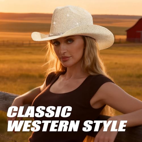 Image of Sequin Cowboy Hat for Men & Women - Sparkly Cowgirl Hat with Thread Detail, Stylish Cowboy Hat for Parties