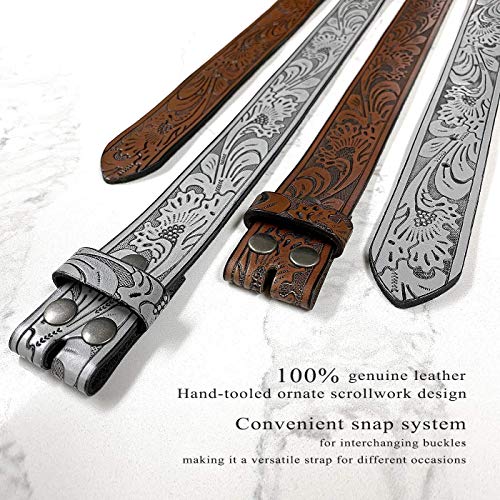Bs220-Cx160 Western Floral Engraved Embossed Tooled Genuine Leather Belt With Antique Silver Buckle 1-1/2"(38Mm) Wide (Brown, 32) #TOP1