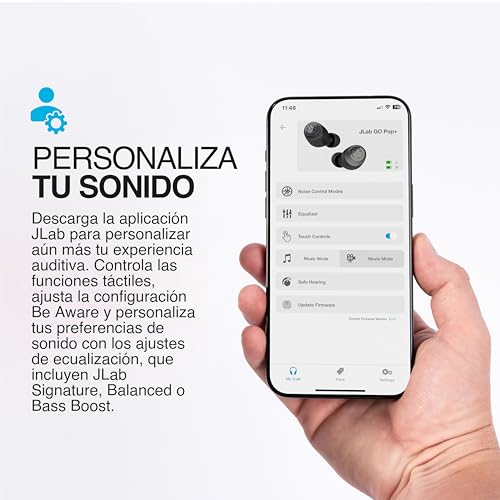 JLab Go Air Pop+ Auriculares Inalámbricos Bluetooth – 35h, Menta | Wireless Earbuds con Caja de Carga, Audífonos Bluetooth con Micrófono, Dual Connect, App 4