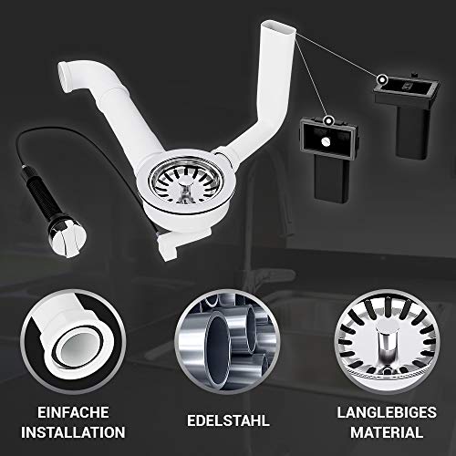 VIOKS Abfluss Set Siebkorbventil 114mm mit Excenterventil, Raumschaffer und 2x Überlauf für Spülbecken/Waschbecken Ablaufgarnitur mit Überlauf - Image 5