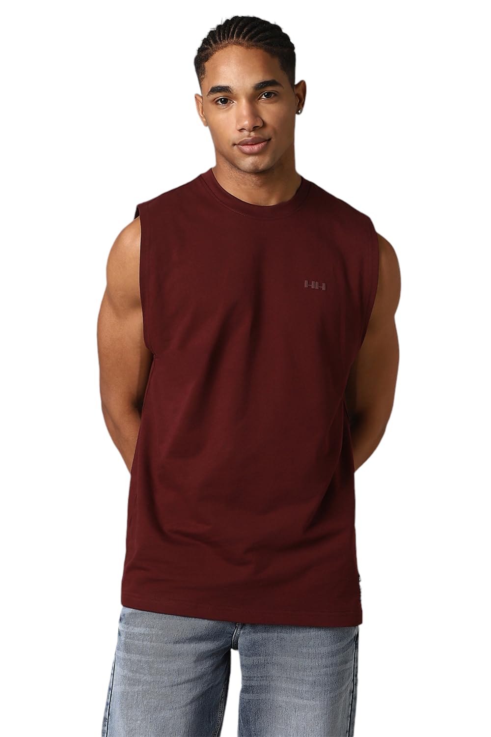hubberholme Men Solid Cotton Oversized Fit Round Neck Sleeveless T-Shirts-picture-24