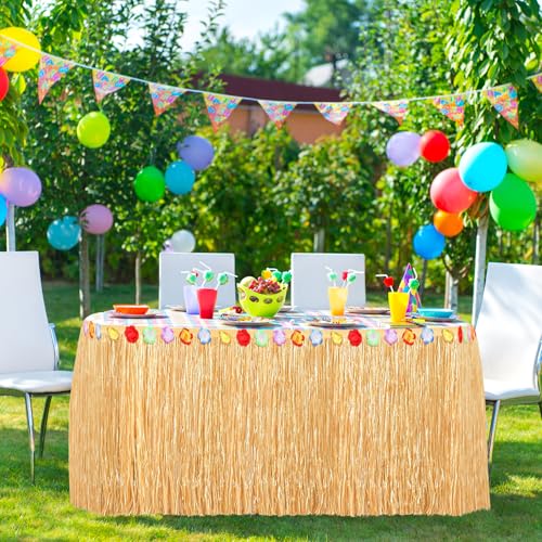 Tischrock Hawaiianische Dekoration mit bunten Blumen für tropische Party am Strand, Garten, Grill und Geburtstag