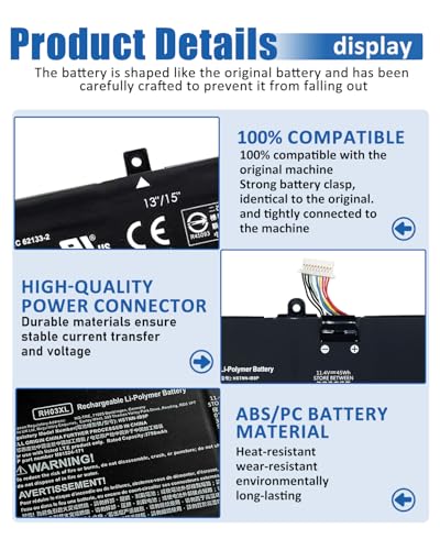 Image of 45Wh RH03XL M02027-005 Laptop Battery Replacement for HP ProBook 430 440 445 450 630 640 650 G8 Series HSTNN-IB9Q HSTNN-UB7X M01524-2B1 M01524-AC1 M01524-1D1-11.4V 3790mAh 3-Cell