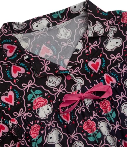 Image of COCO BRANDS Peanuts Snoopy Womens Pajama Set - 2 Piece Short Sleeve Button Down Sleep Shirt and Pajama Shorts