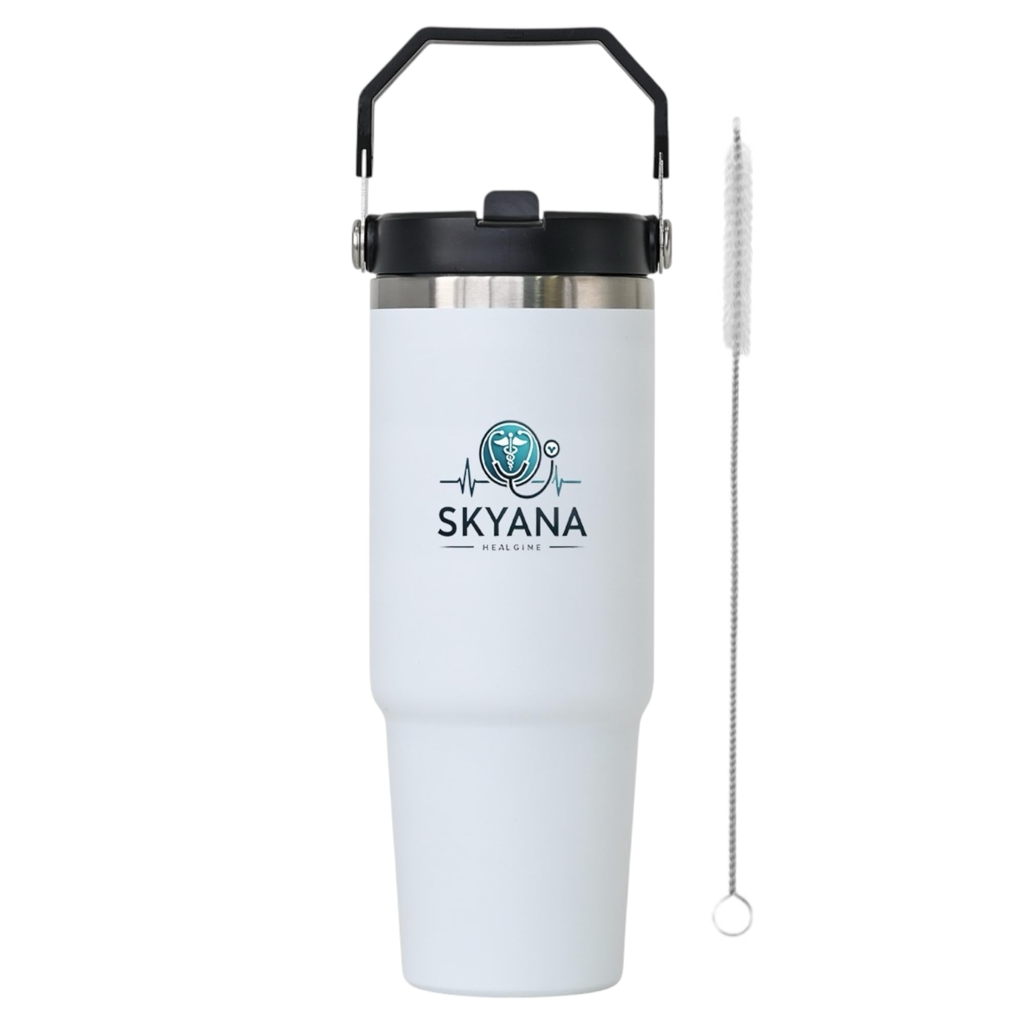 SKYANA Insulated Travel Tumbler, 5 Colors, Stainless Steel with Handle Lid (White)