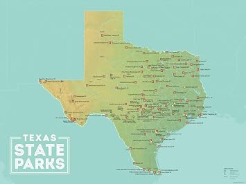 Best Maps Ever Texas State Parks Map 18x24 Poster Green & Aqua