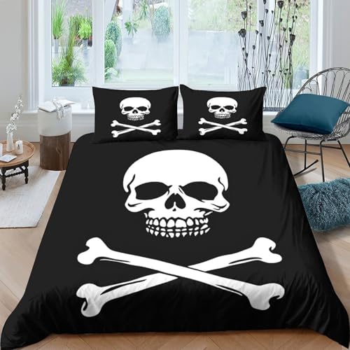 Housse de couette crâne de pirate fermeture éclair douce
