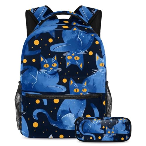 Sac d'école grand volume pour adolescents avec trousse à crayons chat