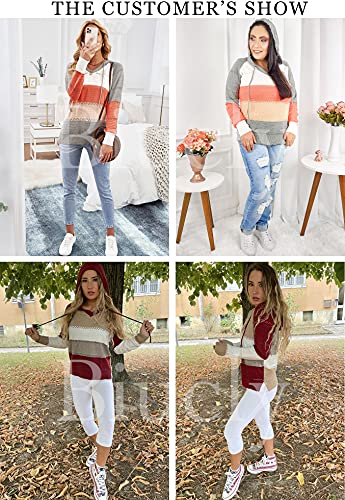 Biucly Womens Striped Color Block Lightweight Knit Hooded Sweater Casual Long Sleeve V Neck Drawstring Hoodies Pullover Sweatshirt Tops Fall Clothes For Women 2022,Us 18-20(2Xl),Sky Blue #TOP4