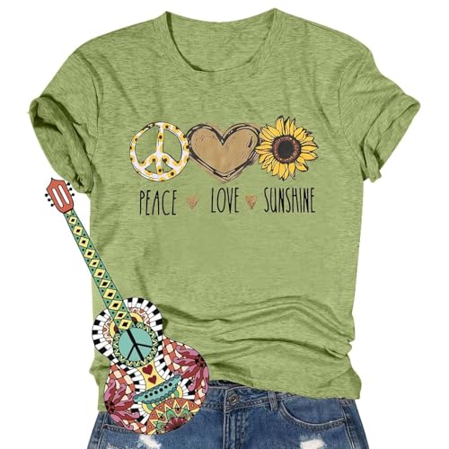 Peace Love 60s 70s Shirt Women Sunflower Graphic Shirt Hippie Lover Gifts T-Shirt Groovy Short Sleeve Tees Tops