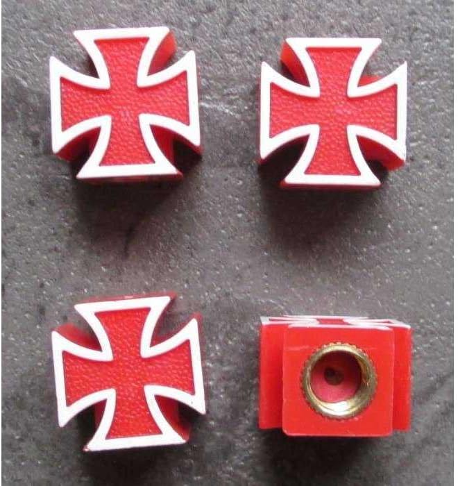 – Malta Cross Red Car Bike Bicycle Wheel Valve Cap (x4)