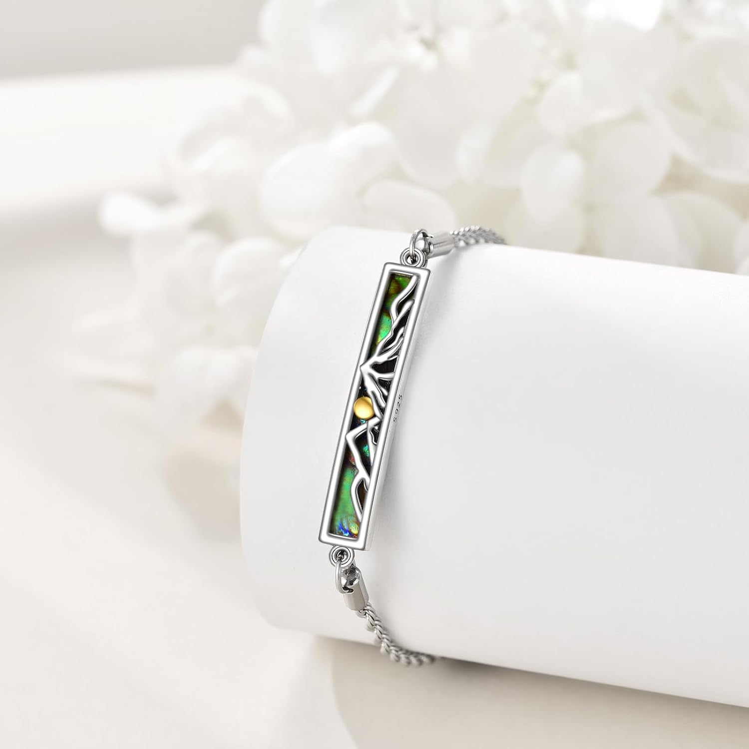 Sterling Silver Bracelet Tree of Life/Sunflower/Turtle/Turquoise/Opal/Moon Phase Abalone Shell Bar Pendant Jewelry for Women - Image 4