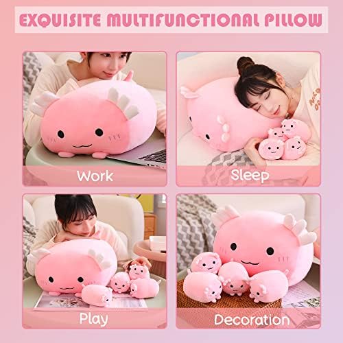 SQEQE Axolotl Plush Axolotl Stuffed Animal with 4 Babies in Her Tummy, Soft Cotton Plushies Animal Pillow Gifts for Kids(Pink) — view 4