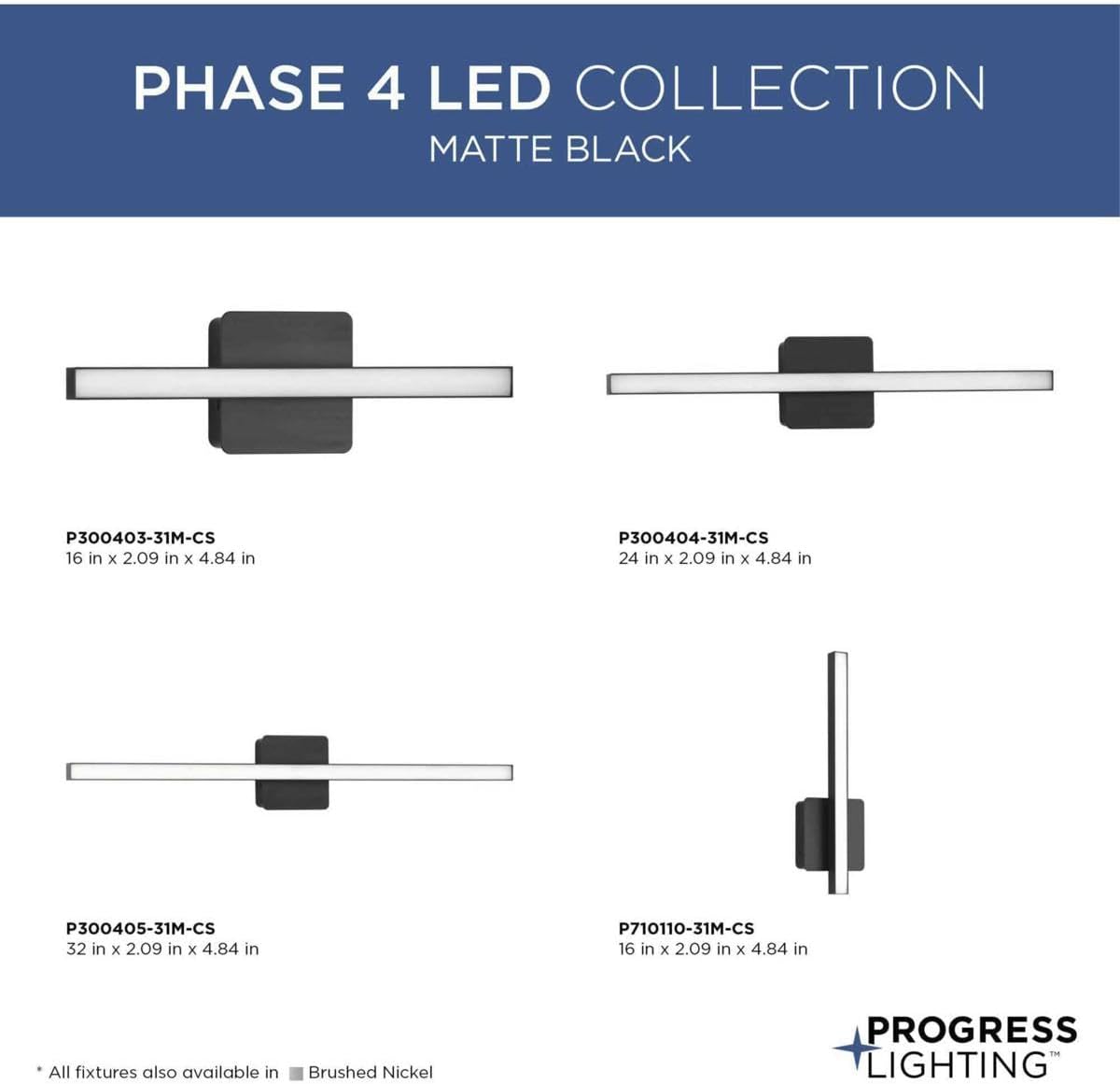 Progress Lighting P710110-31M-CS Phase LED Vanity, 1-Light LED 11 Watts, Matte Black
