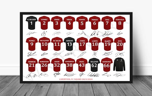 Liverpool Team Squad 2023-2024 signerat autograf A4-tryck (endast utan ram)