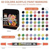 NICETY Acrylic Paint Pens - 60 Colours Dual Tip Brush Markers for Rock Painting, Stone, Wood, Glass, Ceramic - Fine & Brush Tip Water Based - Image 8
