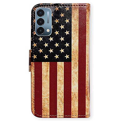 Image of Bcov Case for OnePlus Nord N200 5G, Retro American Flag Leather Flip Phone Case Wallet Cover with Card Slot Holder Kickstand for OnePlus Nord N200 5G