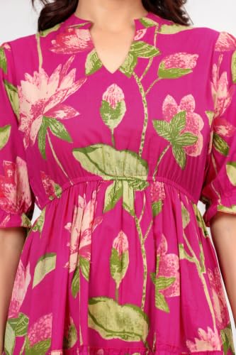 Image of Dress for Women | One Piece for Women | Long Stylish Women Dress Fit & Flare Maxi Dress, Cotton Summer Calf Length Dress