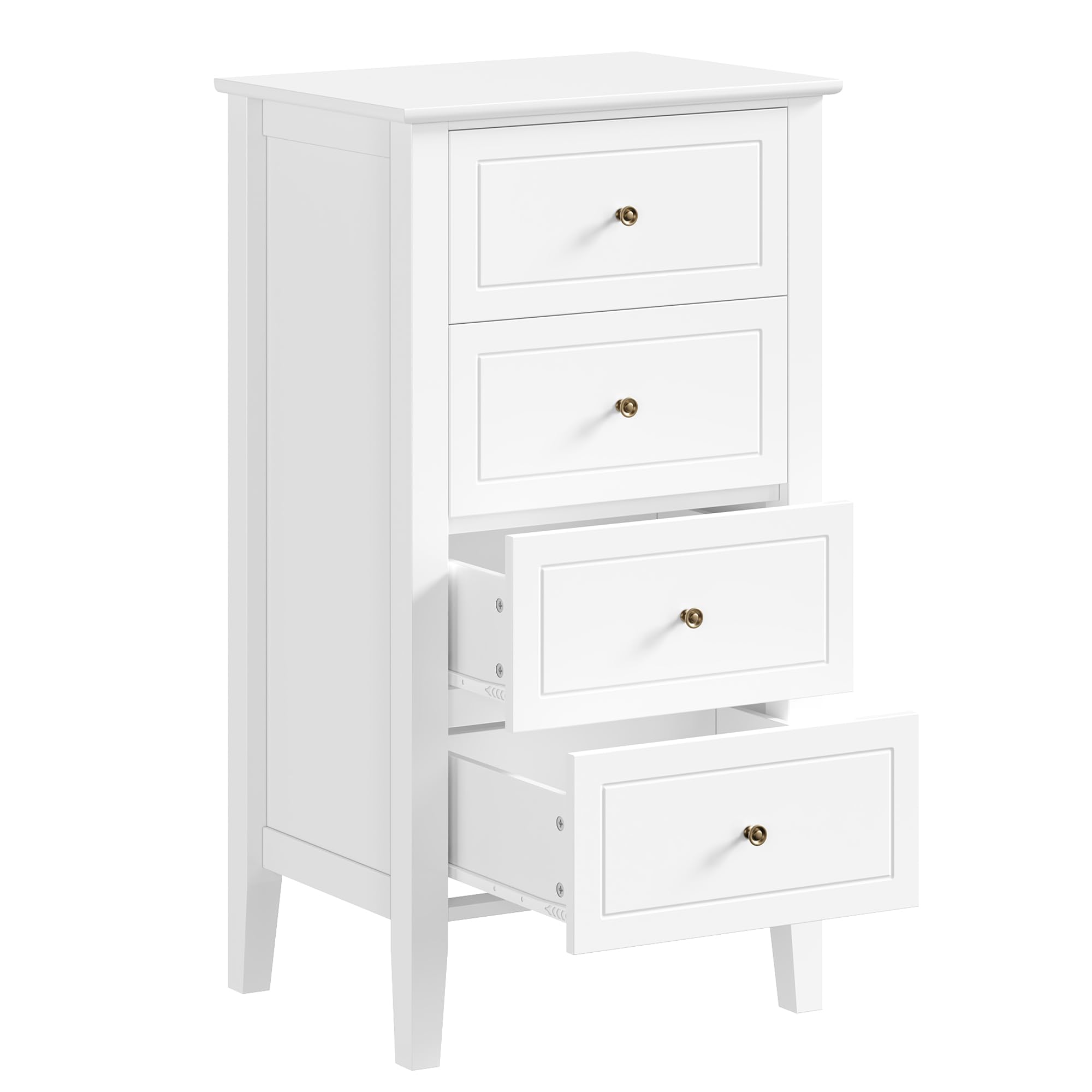 FOREHILL Cassettiera Camera da Letto, Comodino Bianca con 4 Cassetti in Legno, Mobiletto Autoportante per Soggiorno, Corridoio, Cucina 50x40x95 cm