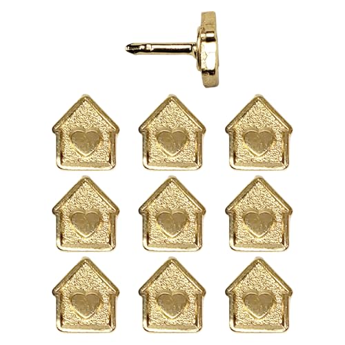 Image of Mini House Push Pins - Gold House Pins - for Cork Board, Maps, or Lapel Pin Use - Designed in USA - Set of 10