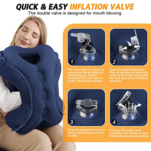 Inflatable Travel Pillow,Multifunction Travel Neck Pillow For Airplane To Avoid Neck And Shoulder Pain,Support Head,Neck,Used For Sleeping Rest, Airplane And Home Use,With Eye Mask, Earplugs,Blue #TOP4