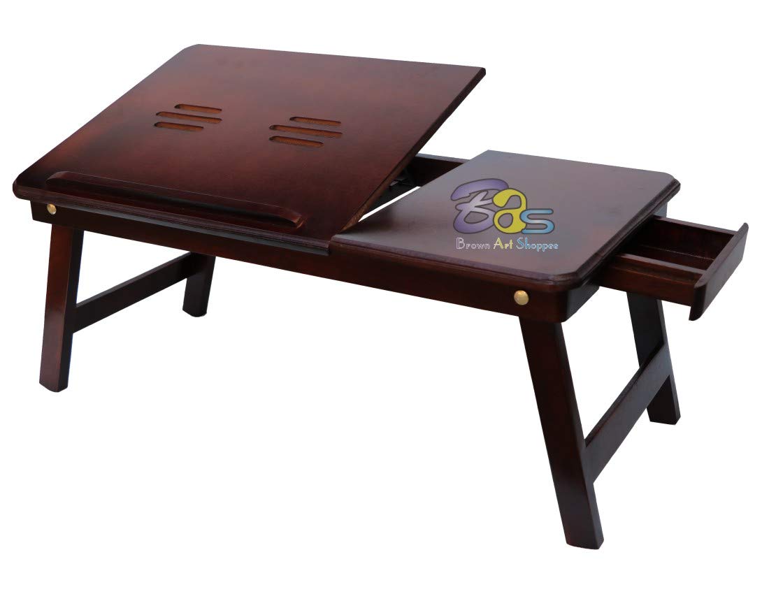 Foldable Laptop Desk Bed Table, Adjustable Lap Desk Laptop Stand with 5 Adjustable Angles, Portable Lap Tray Table with Cup Holder, Laptop Bed Desk Tray Table for Eating Working Writing((Brown) (B08T1PBNB9) Amazon Price History, Amazon Price Tracker