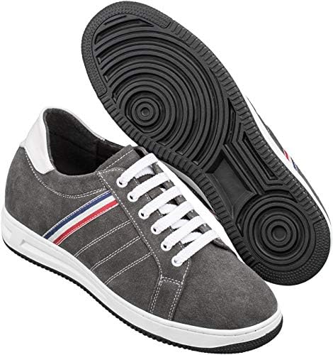 CALTO Men's Invisible Height Increasing Elevator Shoes - Grey/White Suede Lace-up Lightweight Classic Sneakers - 2.6 Inches Taller - T9672 - Size 10 D(M) US | Image 4