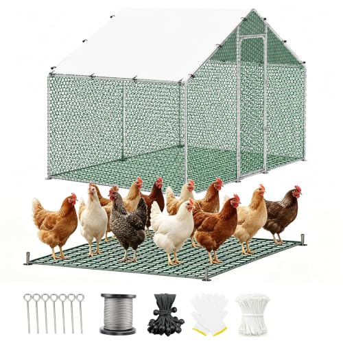 HERBAN 2026 Upgraded Chicken Coop with All-Around Heavy-Duty Cloth, 9.8x6.6x6.4 ft Large Metal Walk-in Outdoor Chicken Run Pen for Yard, Spire Roof Poultry Cage for Hens, Ducks