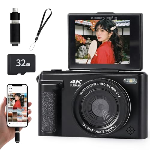 Fesaymi 4K�f�W�J�� �X�}�z�ɑ���� �f�W�^���J���� 6400����f 3.0�C���` 180�x��]�f�B�X�v���C �L�p�}�N�������Y 16�{�f�W�^���Y�[�� MicroSD�Ή� �ő�512GB 4800mAh��e�� �t�B���^�[�@�\�t�� �R���p�N�g�݌v ���{