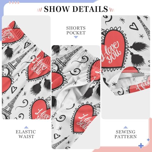 I Love You Eiffel Tower Boys Long Pants Soft Trousers Elastic Waist Kids Lounge Bottoms with Pockets S-XL4