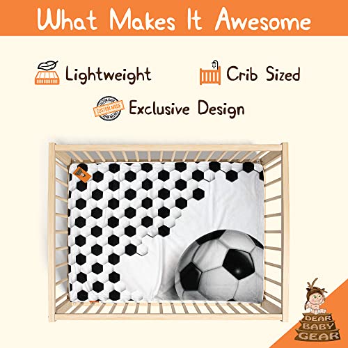 Image of Dear Baby Gear Sports Deluxe Baby Blanket - Double Layer Reversible, Milestone & Infant Gifts for Girls and Boys - Toddler Blankets - Soccer Ball and Pattern - 40 inch x 30 inch