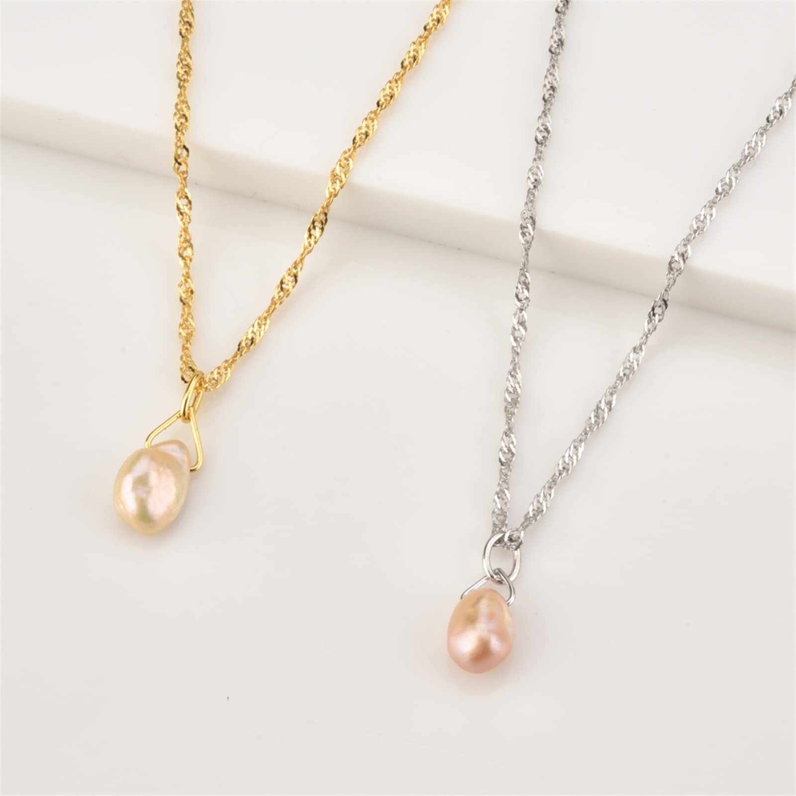 Collane 925 Sterling Argento Perla Irregolare Pendente a Ciondolo Lungo Catena di Lusso Signore Gioielli a Sospensione for Feste di Nozze Collana da Donna (Gem Color : Gold)