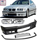 EAXIRACING compatible with 1992-1998 BMW E36 3-Series M3 Style Front Bumper Cover + Lip + Clear Fog Lights