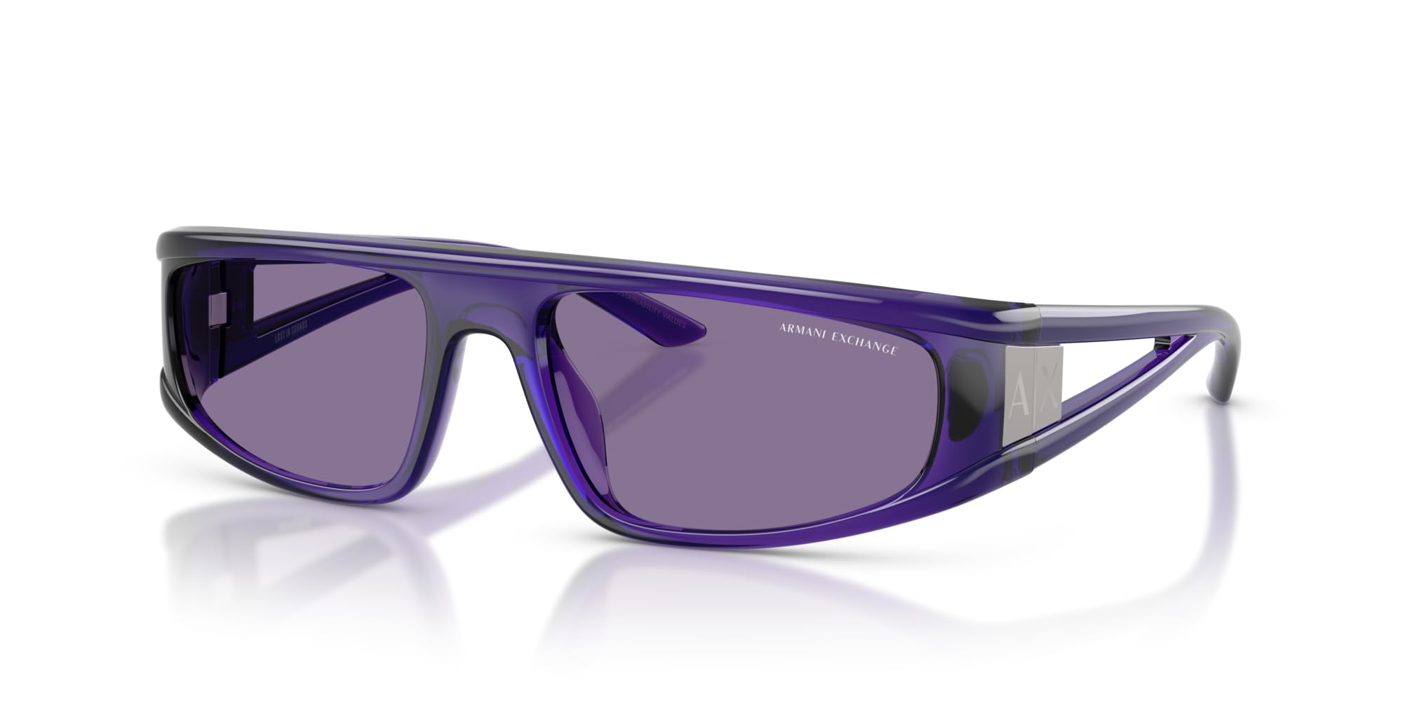 Armani Exchange Unisex Ax4159su Universal Fit Sonnenbrille, Glänzendes transparentes Violett/Violett, verspiegeltes Silber, 59 mm