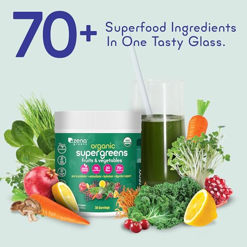 Zena Greens Organic SuperGreens Powder | 30 Day Tub | 70+ Superfood Ingredients | 3G Fiber | 0 Sugar | Fruits, Veggies, Herbs, Hydration, Antioxidants, Pre & Probiotics, & Digestive Blends - Image 4