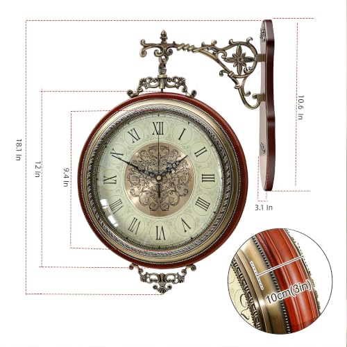 Image of Homestia Double Sided Wall Clock Vintage Style Silent Non-Ticking Clock
