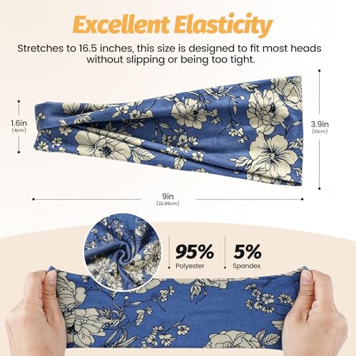 Image of Headbands for Women - 6 Pack Wide Elastic Hair Bands | Stretchy Sweatbands Hair Bands | Soft Sports Thin Head Bands | Non-Slip Accessories Bands for Fashion, Washing Face, Workouts, Yoga, Daily Use