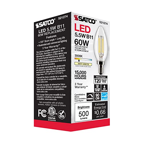 Satco S21274 5.5W LED B11 Clear Candelabra Bulb, 3000K Warm White, 6 Pack by Satco - Used condition - Image 5