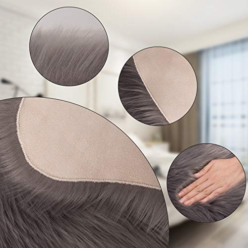 WOLTU Fellteppiche Schaffell, Kunstfell Lammfellimitat Teppich flauschig, Longhair Fell Optik, Dekofell für Stühle, Couch, Sofa Wohnzimmer Schlafzimmer Kinderzimmer, Hellgrau, (90-100) x60 cm